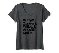 Damen Buffy The Vampire Slayer Buffy Xander Willow Angel Spike T-Shirt mit V-Ausschnitt, Anthrazit Meliert, XL