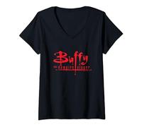 Damen Buffy The Vampire Slayer Classic 90's TV Red Text Logo T-Shirt mit V-Ausschnitt