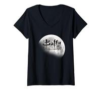 Damen Buffy The Vampire Slayer Distressed Full Moon Title Logo T-Shirt mit V-Ausschnitt