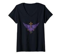 Damen Buffy The Vampire Slayer Dripping Paint Dagger Logo Vintage T-Shirt mit V-Ausschnitt
