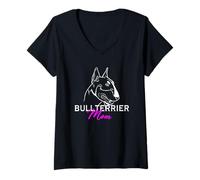 Damen Bullterrier Mini Bullterrier Miniatur Bullterrier Mom T-Shirt mit V-Ausschnitt
