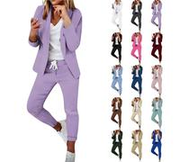 Damen Business Anzug Set Zweiteiler Langarm Einfarbig Blazer Hose Hosenanzug Festlich Lange Hosenanzüge Sportlich Büro Outfit Sommer Freizeitanzug Slimfit Baumwolle Taschen Elastisch Gerades Bein