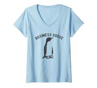 Damen Business Goose Funny Penguin T-Shirt mit V-Ausschnitt