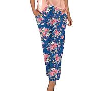 Damen Business Hose Radlerhose Gepolstert Jeans High Waist Elastische Taille Blumen Bedruckt Caprihose Mit Taschen Loose Fit Boho Straight Leg Haremshose Arbeitslatzhose 3XL