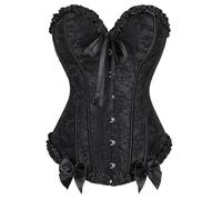 Damen Bustiers Korsett Tops Faschingskostüme Satin Floral Corsage Bustier Vintage Corsette Mittelalterliche Schnürbrust Elegant Overbust Body Shaper Taillentrainer Cincher Dessous(#A Black,6XL)