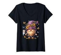 Damen Butterfly GNOME for Women Girls and Hippie Mom Floral Spring T-Shirt mit V-Ausschnitt