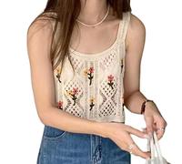 Damen Cami Crop Top, Strandurlaub, hohles Häkel Strick Camisole T Shirt, quadratischer Ausschnitt, Stil, Weste für Tanktops bis hin zu Basic Tops für Elegante Tops für integrierte BH Ernte