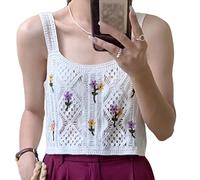 Damen Cami Crop Top, Strandurlaub, hohles Häkel Strick Camisole T Shirt, quadratischer Ausschnitt, Stil, Weste für Tanktops bis hin zu Basic Tops für Elegante Tops für integrierte BH Ernte