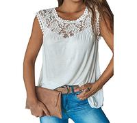 Damen Cami Tanktop mit Rundhalsausschnitt, Spitzenbesatz, lässiges, ärmelloses, leichtes Camisole-Blusenhemd, einfarbig, Baumwolle, breite Träger, Weste, Top Ausschnitt, Design ärmelloses Tanktop