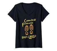 Damen CAMINO FRANCES, BUEN CAMINO, Wanderstiefel T-Shirt mit V-Ausschnitt
