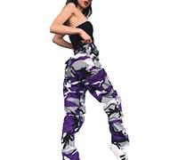 Damen Camo Cargo Pants Sport Yoga Jogging Sweatpants Camouflage Cargo Workout Jogger Hose Capri Streetwear Gr. 36-38, violett