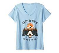 Damen Camping Crew Take Me to the Trees Mountain Forest Lagerfeuer T-Shirt mit V-Ausschnitt