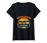 Damen Camping Istrien Outfit 2026 Kroatien Urlaub Wohnmobil Camper T-Shirt mit V-Ausschnitt