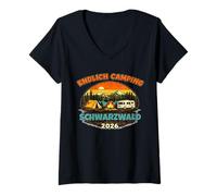Damen Camping Schwarzwald Outfit 2026 Urlaub Wohnmobil Camper T-Shirt mit V-Ausschnitt
