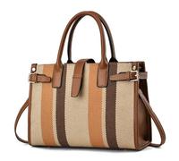 Damen-Canvas-Tragetasche mit braunem und weißem Streifendesign, lässige Handtasche, große Canvas-Tragetasche für Damen, mehrere Farben, Braun