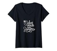 Damen Cape Verde is Forever - Kapverdisches Herz Linienkunst T-Shirt mit V-Ausschnitt