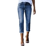 Damen Capri Jeans Stretch-Jeans mit geradem Bein High Waist Jeans Damen Schwarz 32x34 501 Jeans (Blue, L)