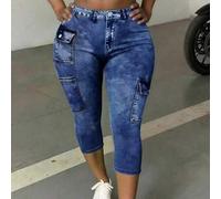 Damen Capri-Leggings in Große Größen mit Denim-Effekt-Muster, lässig