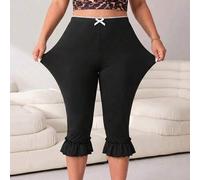 Damen Capri-Leggings in Große Größen, Schwarz, Lässig mit Rüschensaum
