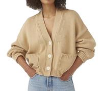 Damen Cardigan ang XXL - und Winter-Strickjacke für Damen mit Langen Ärmeln und einreihiger und V-Ausschnitt Damen Strickjacke ang ommer (Khaki, XXXL)