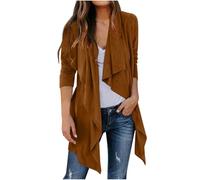 Damen Cardigan Elegant Wildleder Strickjacken Revers Langarm Wildlederjacke Schickes Vielseitige Strickmantel Solide Offene Vorderseite Freizeitjacke Tailliert Leicht Übergangsjacke
