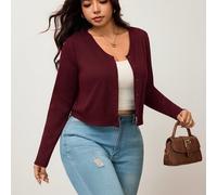 Damen-Cardigan in Große Größen, Schwarz, gerippter Strick, kurz geschnitten, V-Ausschnitt, Knopfleiste, Pullover für mühelosen Lagenlook im Herbst