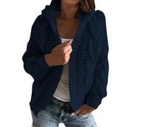 Damen Cardigan Lang - Strickjacke Mit Kapuze, Elegant, Longstrickjacke, Dünn (2-Navy, L)