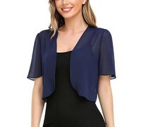 Damen Cardigan Sommer, Damen Bolero Shrug Sommer Chiffon Cardigan Offene Vorderseite Kurze Ärmel Schaltops Kurze Transparente Shrugjacke Eleganter Schal Zum Überwerfen Über Abendkleider Marinebla