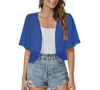 Damen Cardigan Sommer, Damen Bolero Strickjacke Aus Chiffon Sommer Offen Kurzarm Leichte Fließende Stola Elegante Stola Zum Überwerfen Über Abendkleider Blau XL