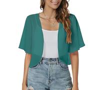 Damen Cardigan Sommer, Damen Bolero Strickjacke Aus Chiffon Sommer Offen Kurzarm Leichte Fließende Stola Elegante Stola Zum Überwerfen Über Abendkleider Grün Größe S