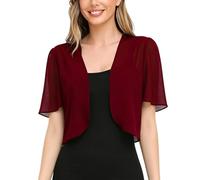 Damen Cardigan Sommer, Damen Bolero Strickjacke Aus Chiffon Sommer Offener Kurzarm Schal Kurze Transparente Stola Elegante Stola Zum Überwerfen Über Abendkleider Burgunderrot Größe L