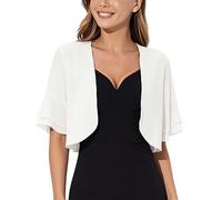 Damen Cardigan Sommer, Sommerlicher Bolero Shrug für Damen Glockenärmel Chiffon Cardigan Offene Vorderseite Kurzes Top Leichter Transparenter Shrug Elegante Stola Überwurf Weiß XL