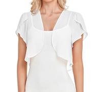 Damen Cardigan Sommer, Sommerlicher Bolero Shrug für Damen Rüschen Kurzarm Chiffon Cardigan Offenes Cropped Top Leichter Transparenter Shrug Elegante Stola Überwurf Weiß XL
