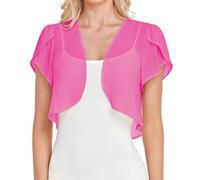 Damen Cardigan Sommer, Sommerlicher Bolero Shrug für Damen Rüschen Kurzarm Chiffon Cardigan Offenes Cropped Top Leichter Transparenter Shrug Elegante Stola Zum Überwerfen Rosarot Xs