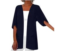 Damen Cardigan T-Shirt Oberteil Aus Baumwolle Und Leinen Mit Mittellangen Ärmeln Und Tasche, Günstig Strickjacken Leicht Atmungsaktiv, Cardigan Elegant Schick, Blouson Lässig Und Stilvoll