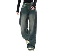 Damen Cargohose Baggy Low Waist Cargo Jeans Gerade Breites Bein Denim Hosen Y2k Aesthetic Vintage Jeanshosen 90er Streetwear Jeanshose Straight Leg Pants Loose Fit Boyfriend Pants Teenager Mädchen