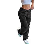 Damen Cargohose Baggy Low Waist Cargo Jeans Gerade Breites Bein Denim Hosen Y2k Aesthetic Vintage Jeanshosen 90er Streetwear Jeanshose Straight Leg Pants Loose Fit Boyfriend Pants Teenager Mädchen