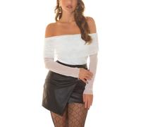 Damen Carmen Langarm Shirt Off Shoulder Longsleeve Transparent Mesh mit Volant One Size (Einheitsgröße)