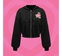 Damen Cartoon Muster Loose Zugband Reißverschluss Vorne Kurze Kapuzenjacke, Langarm Tops, für Frühling Herbst, Schule