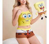 Damen Cartoon Muster Trägertop und Shorts Lässig Alltag Zuhause Schlafanzug Set