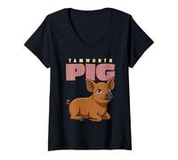 Damen Cartoon Tamworth Pig Bauernhof Tierliebhaber niedliche Schweine T-Shirt mit V-Ausschnitt