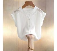 Damen Casual Chiffon Knopfkragen Weiße Bluse für Frühling und Sommer, einfarbige kurzärmelige Bluse für Damen, geeignet für Bürokleidung, Casual-Wear
