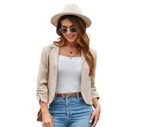 Damen Casual Cropped Blazerjacke 3/4 Ärmel Offene Blazer kurz Leicht Jacke Business Mantel Strickjacke Cardigan S Aprikose-Anzugstoff CL2584A23-03