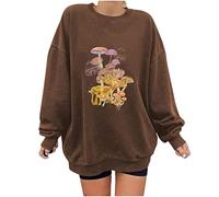 Damen Casual Full Sleeve Crewneck Tops Loose Shirts Bluse Sun and Moon Print Sweatshirt