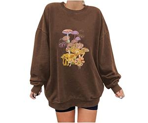 Damen Casual Full Sleeve Crewneck Tops Loose Shirts Bluse Sun and Moon Print Sweatshirt