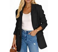 Damen Casual Hooded Blazerjacke Fashion Loose Cardigan Mantel Knopfverschluss Langarm Top Büro Mantel, schwarz, XL