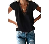 Damen Casual Lace Damen Chiffon Kurzarm V-Ausschnitt Blusen Swiss Dot Lady Lose Hemden Damen Spitzenoberteile und Bluse Tiefer Geraffte Vorderseite T-Shirt Sommeroberteile V-Ausschnitt T-Shirts Bluse