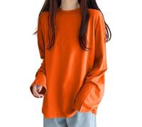 Damen Casual Langarmshirt Crop Tops Pullover Langarm Oberteil Sportshirt Tops Funktionsshirt Rundhal Shirt Basic T-Shirt V-Ausschnitt Bluse Knöpfen Freizeitshirt Fitness Oberteil (Orange, M)