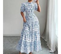 Damen Casual Urlaubs Puffärmel Allover Muster Kleid, Sommer Damen Sommerkleider Damen elegante Outfits Damen Casual Kleider Damen elegante Kleider Süß