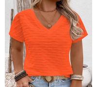Damen Casual V-Ausschnitt Kurzarm Welliges Jacquard Strukturiertes Oversize Strick T-Shirt